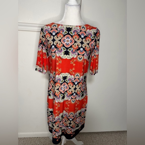 Eliza J Dresses & Skirts - Eliza J Red orange and Black Patterned Midi Dress 12P
